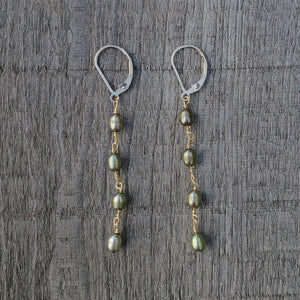GF Olive Green Pearl 4 Drop Earrings