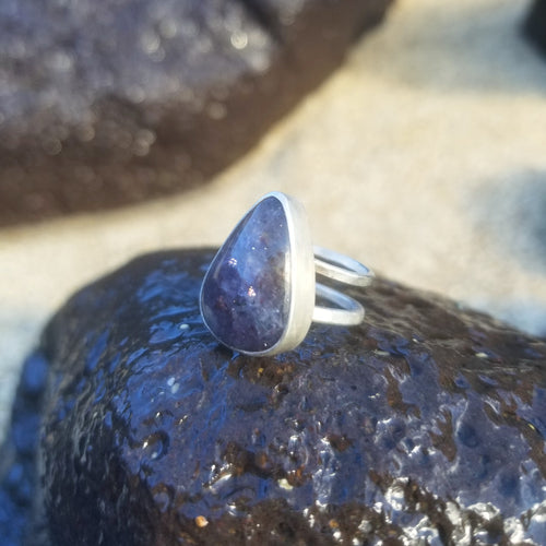 Iolite Sunstone Teardrop Ring SS