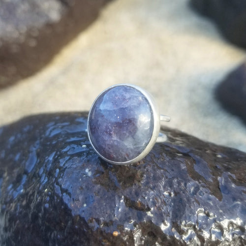 Iolite Sunstone Round Ring SS